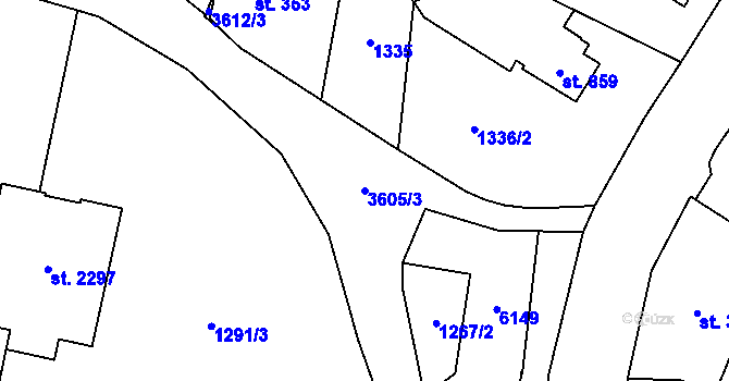 Parcela st. 3605/3 v KÚ Rožnov pod Radhoštěm, Katastrální mapa