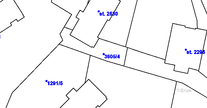 Parcela st. 3605/4 v KÚ Rožnov pod Radhoštěm, Katastrální mapa