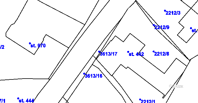 Parcela st. 3613/17 v KÚ Rožnov pod Radhoštěm, Katastrální mapa