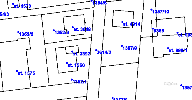 Parcela st. 3614/2 v KÚ Rožnov pod Radhoštěm, Katastrální mapa