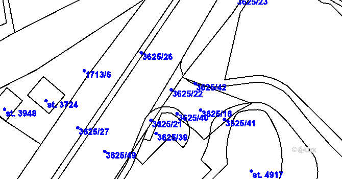 Parcela st. 3625/22 v KÚ Rožnov pod Radhoštěm, Katastrální mapa