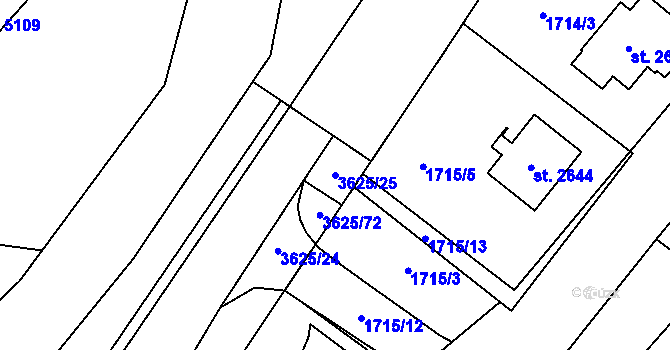 Parcela st. 3625/25 v KÚ Rožnov pod Radhoštěm, Katastrální mapa