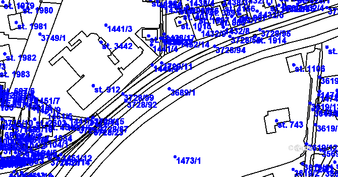 Parcela st. 3689/1 v KÚ Rožnov pod Radhoštěm, Katastrální mapa