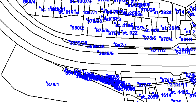 Parcela st. 3689/5 v KÚ Rožnov pod Radhoštěm, Katastrální mapa