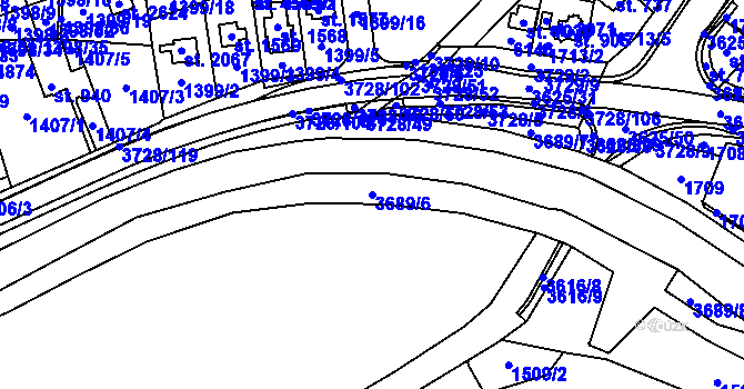 Parcela st. 3689/6 v KÚ Rožnov pod Radhoštěm, Katastrální mapa