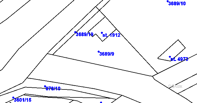 Parcela st. 3689/9 v KÚ Rožnov pod Radhoštěm, Katastrální mapa