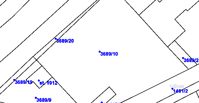 Parcela st. 3689/10 v KÚ Rožnov pod Radhoštěm, Katastrální mapa