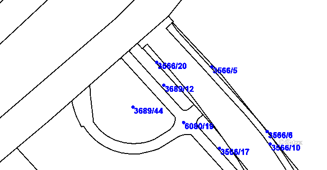 Parcela st. 3689/12 v KÚ Rožnov pod Radhoštěm, Katastrální mapa
