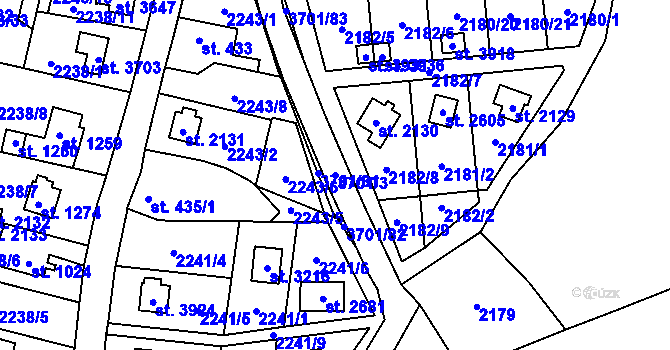 Parcela st. 3701/3 v KÚ Rožnov pod Radhoštěm, Katastrální mapa