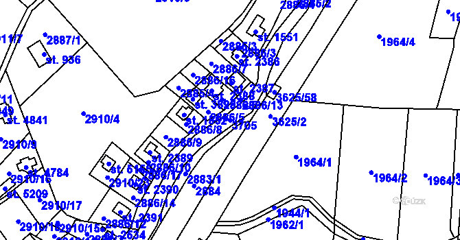 Parcela st. 3705 v KÚ Rožnov pod Radhoštěm, Katastrální mapa