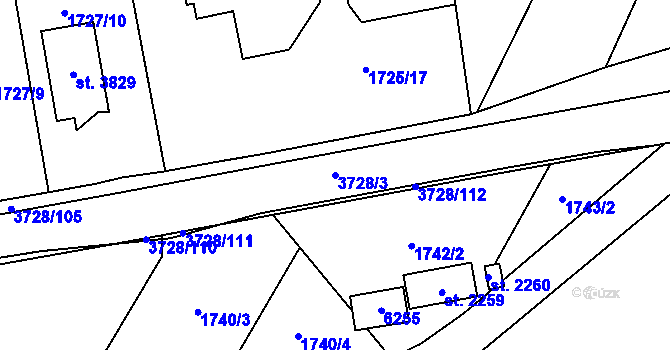 Parcela st. 3728/3 v KÚ Rožnov pod Radhoštěm, Katastrální mapa