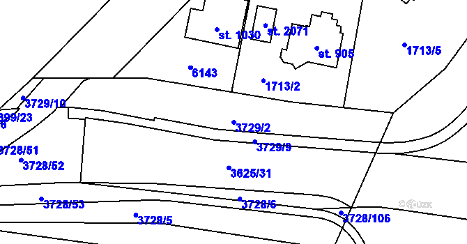 Parcela st. 3729/2 v KÚ Rožnov pod Radhoštěm, Katastrální mapa