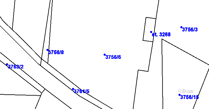 Parcela st. 3756/6 v KÚ Rožnov pod Radhoštěm, Katastrální mapa