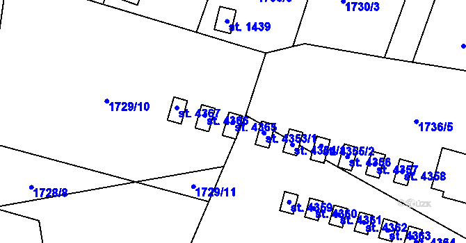 Parcela st. 4365 v KÚ Rožnov pod Radhoštěm, Katastrální mapa