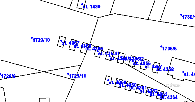 Parcela st. 4353/1 v KÚ Rožnov pod Radhoštěm, Katastrální mapa