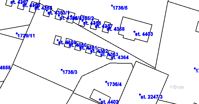Parcela st. 4363 v KÚ Rožnov pod Radhoštěm, Katastrální mapa