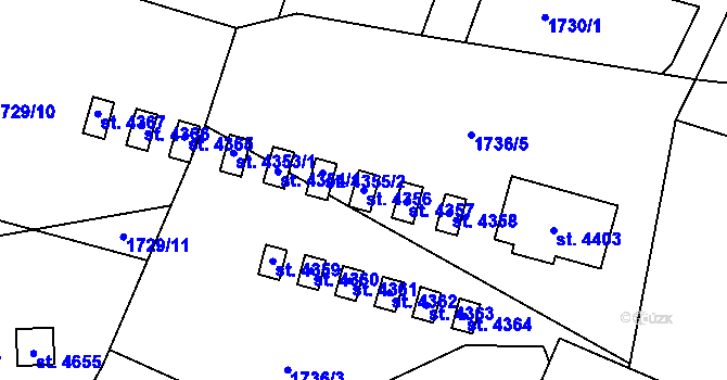Parcela st. 4356 v KÚ Rožnov pod Radhoštěm, Katastrální mapa