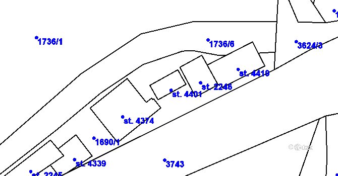 Parcela st. 4401 v KÚ Rožnov pod Radhoštěm, Katastrální mapa