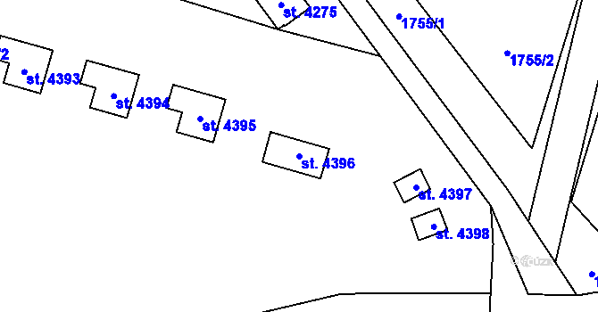 Parcela st. 4396 v KÚ Rožnov pod Radhoštěm, Katastrální mapa