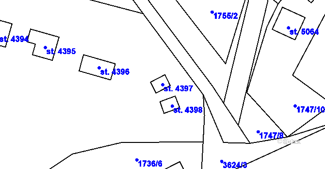 Parcela st. 4397 v KÚ Rožnov pod Radhoštěm, Katastrální mapa
