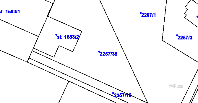 Parcela st. 2257/36 v KÚ Rožnov pod Radhoštěm, Katastrální mapa