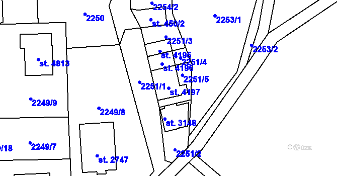 Parcela st. 4197 v KÚ Rožnov pod Radhoštěm, Katastrální mapa