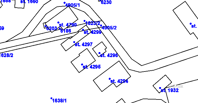 Parcela st. 4296 v KÚ Rožnov pod Radhoštěm, Katastrální mapa