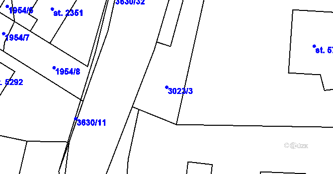Parcela st. 3023/3 v KÚ Rožnov pod Radhoštěm, Katastrální mapa