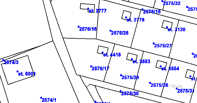Parcela st. 4418 v KÚ Rožnov pod Radhoštěm, Katastrální mapa