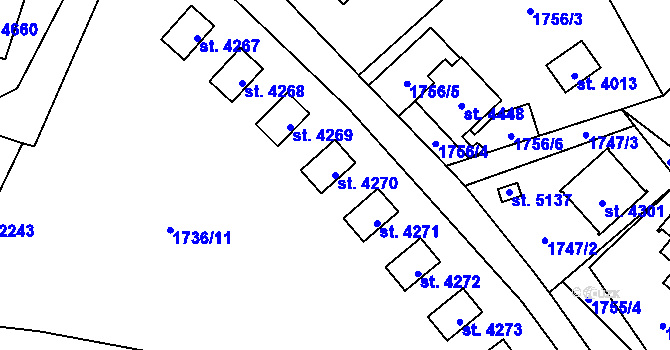 Parcela st. 4270 v KÚ Rožnov pod Radhoštěm, Katastrální mapa