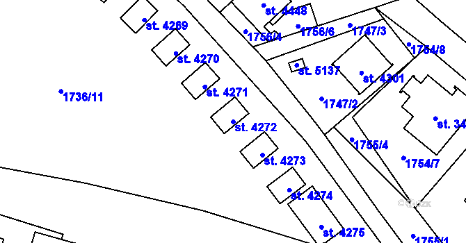 Parcela st. 4272 v KÚ Rožnov pod Radhoštěm, Katastrální mapa