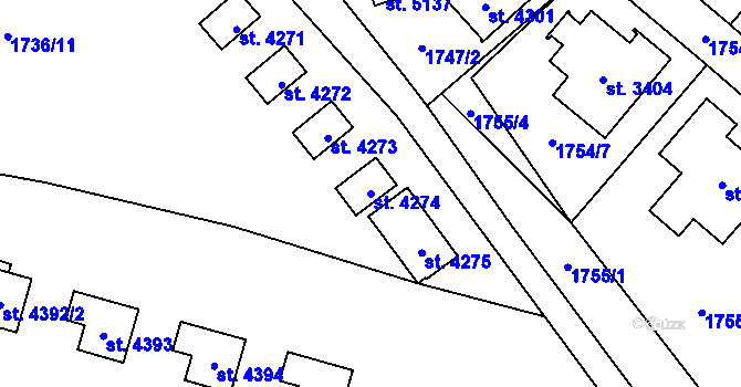 Parcela st. 4274 v KÚ Rožnov pod Radhoštěm, Katastrální mapa
