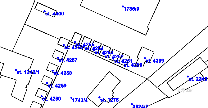 Parcela st. 4252 v KÚ Rožnov pod Radhoštěm, Katastrální mapa
