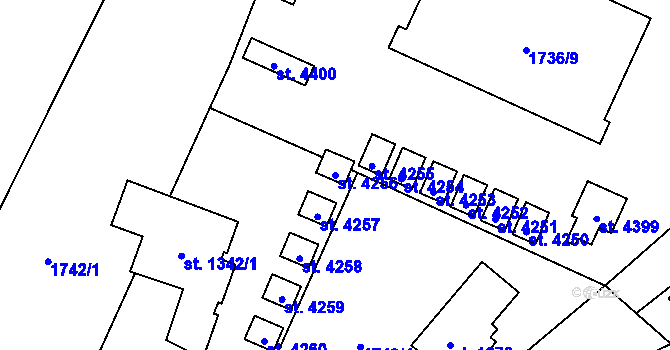 Parcela st. 4256 v KÚ Rožnov pod Radhoštěm, Katastrální mapa