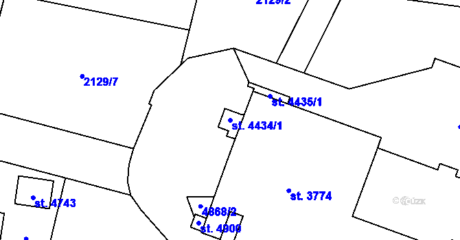Parcela st. 4434/1 v KÚ Rožnov pod Radhoštěm, Katastrální mapa