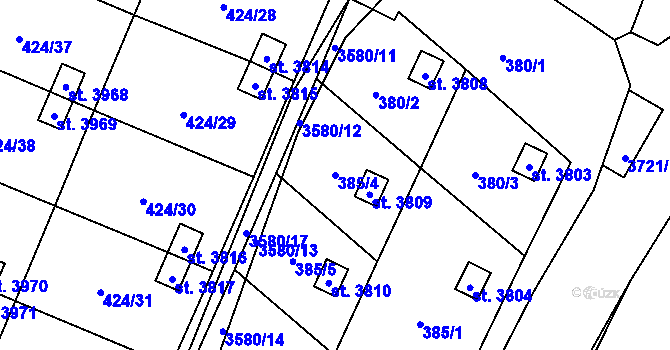 Parcela st. 385/4 v KÚ Rožnov pod Radhoštěm, Katastrální mapa