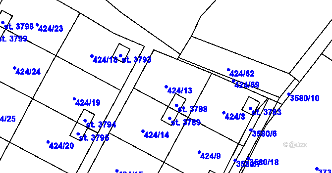 Parcela st. 424/13 v KÚ Rožnov pod Radhoštěm, Katastrální mapa