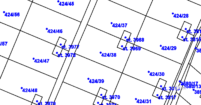 Parcela st. 424/38 v KÚ Rožnov pod Radhoštěm, Katastrální mapa