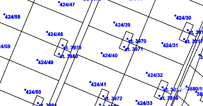 Parcela st. 424/40 v KÚ Rožnov pod Radhoštěm, Katastrální mapa