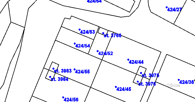 Parcela st. 424/52 v KÚ Rožnov pod Radhoštěm, Katastrální mapa