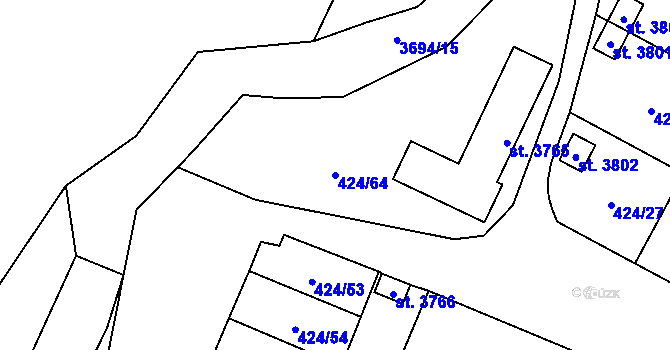 Parcela st. 424/64 v KÚ Rožnov pod Radhoštěm, Katastrální mapa