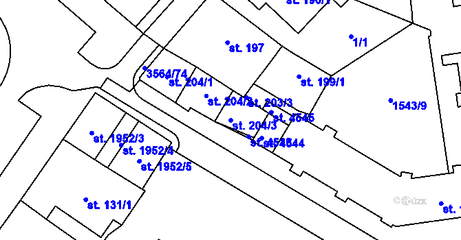 Parcela st. 204/3 v KÚ Rožnov pod Radhoštěm, Katastrální mapa