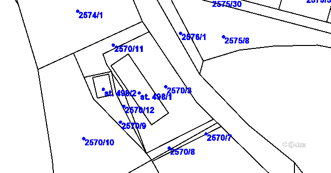 Parcela st. 2570/3 v KÚ Rožnov pod Radhoštěm, Katastrální mapa