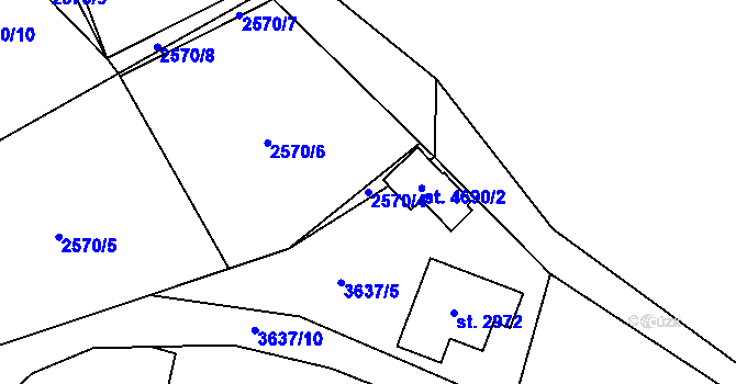 Parcela st. 2570/4 v KÚ Rožnov pod Radhoštěm, Katastrální mapa