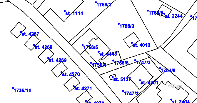 Parcela st. 4448 v KÚ Rožnov pod Radhoštěm, Katastrální mapa