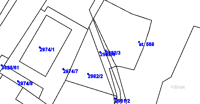Parcela st. 2982/4 v KÚ Rožnov pod Radhoštěm, Katastrální mapa