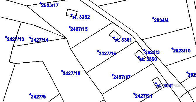 Parcela st. 2427/16 v KÚ Rožnov pod Radhoštěm, Katastrální mapa