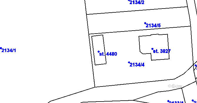 Parcela st. 4480 v KÚ Rožnov pod Radhoštěm, Katastrální mapa