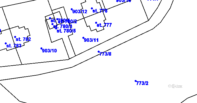 Parcela st. 773/8 v KÚ Rožnov pod Radhoštěm, Katastrální mapa