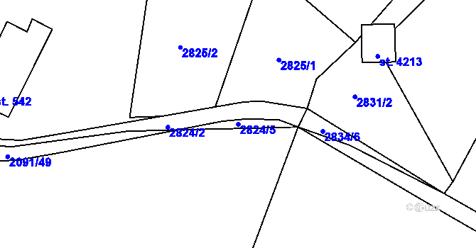 Parcela st. 2824/5 v KÚ Rožnov pod Radhoštěm, Katastrální mapa